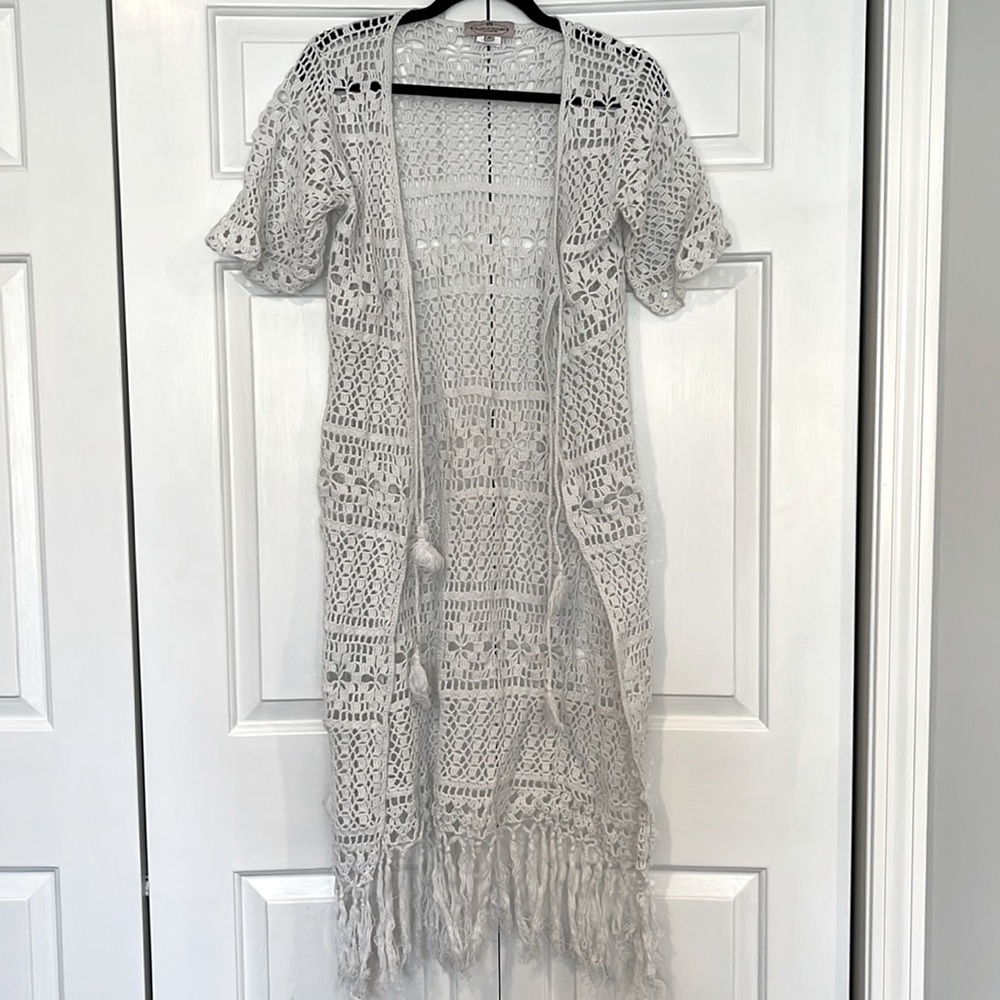 Muche et muchette long white crochet cover up